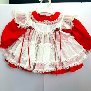 Vintage Bryan 0-3month red and white dress ruffle collar